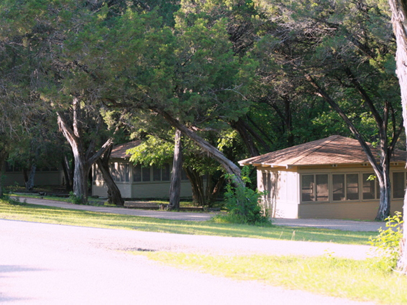 Outside the Screened Shelters.