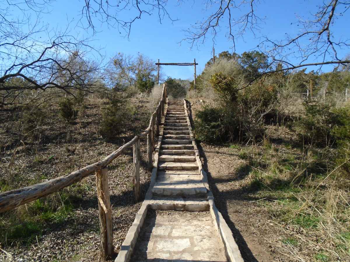 Looking up at the stairway to Walk-in Basic Campsites 1-16. 