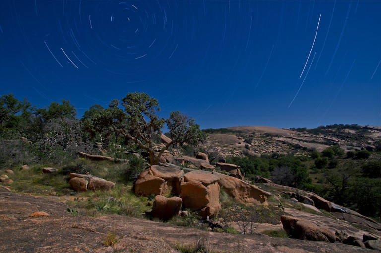 Night sky with stars over Enchanted Rock