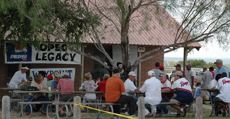 A group gathering outside the Rec. Hall.