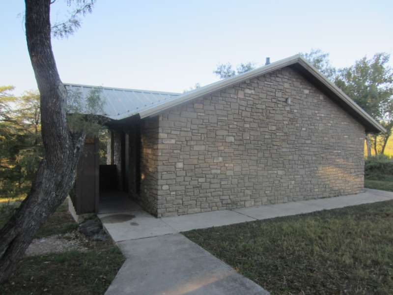 Outside the Group Camp restrooms with showers.  