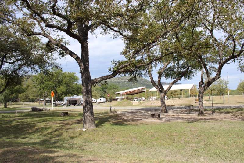 Outside the Group Dining hall in the Shady Meadows Camping Area. 