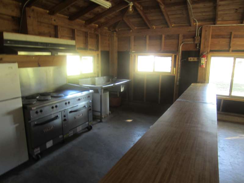 The kitchen area of the Shady Meadows Group Dining Hall.