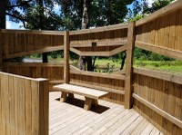 Bird blind with lake beyond