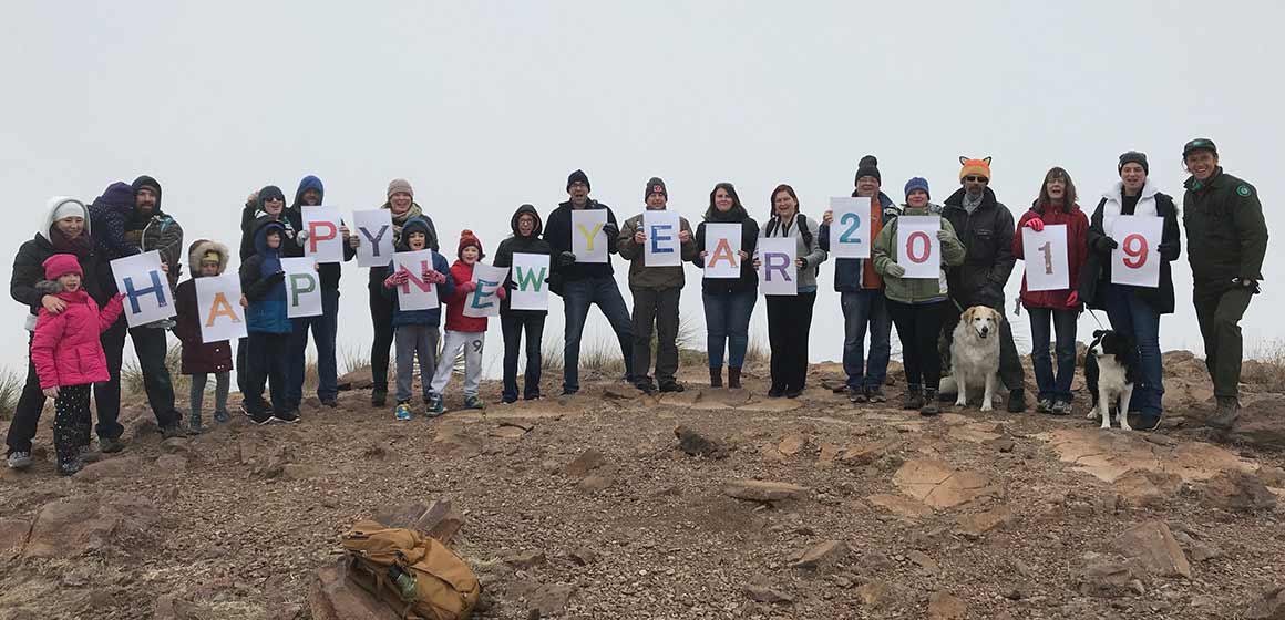 Hikers at Davis Mountains State Park at a 2019 First Day Hike.