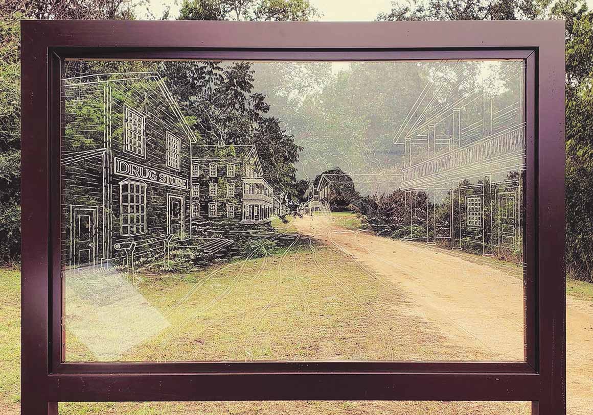 Etched glass panel in Washington-on-the-Brazos State Historic Site