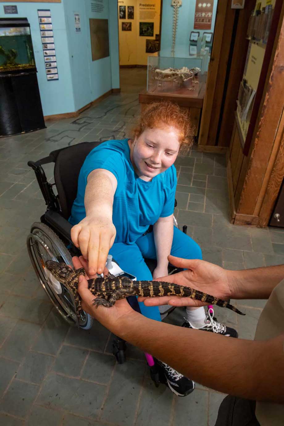 Girl touching gator Brazos Bend State Park