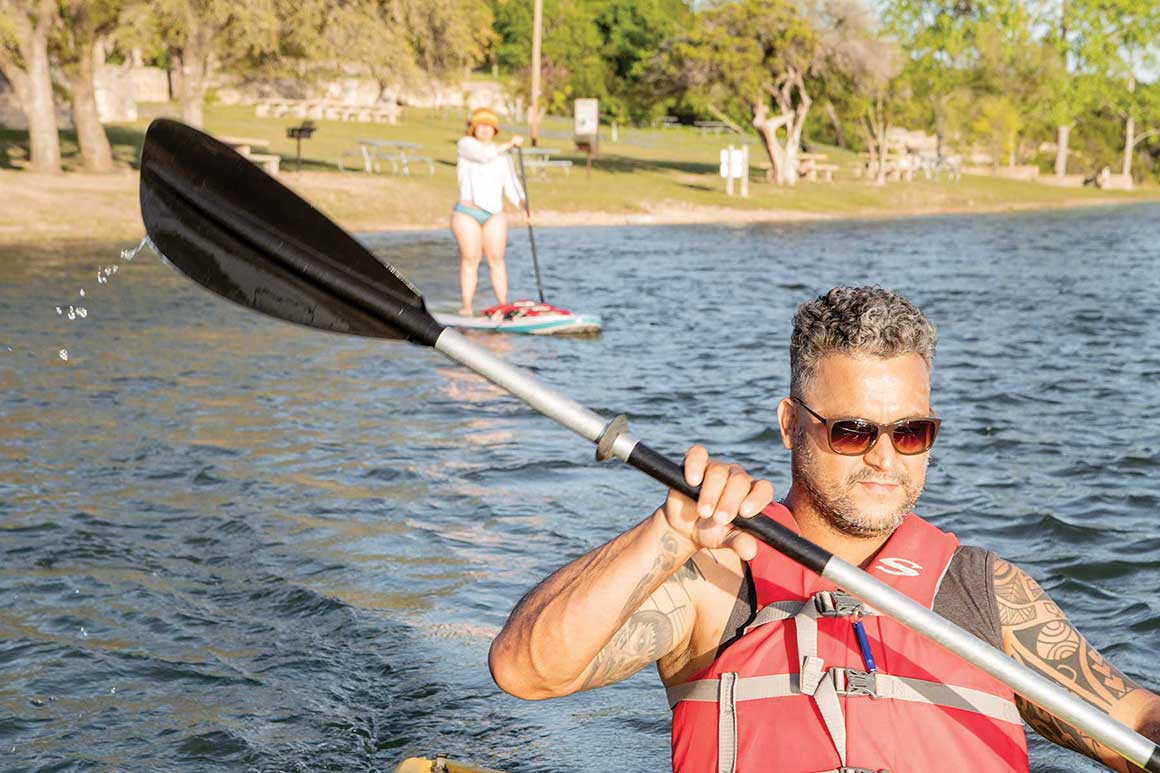 Close up of kayaker on Lake Meridian