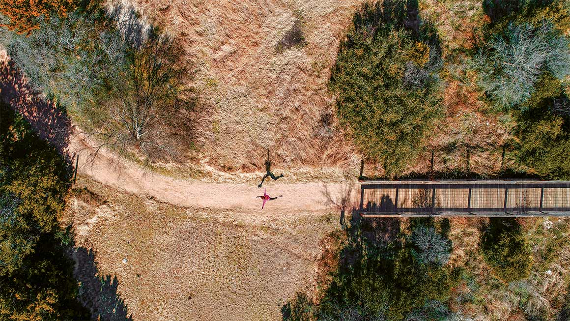 Runner on aerial of Government Canyon State Natural Area