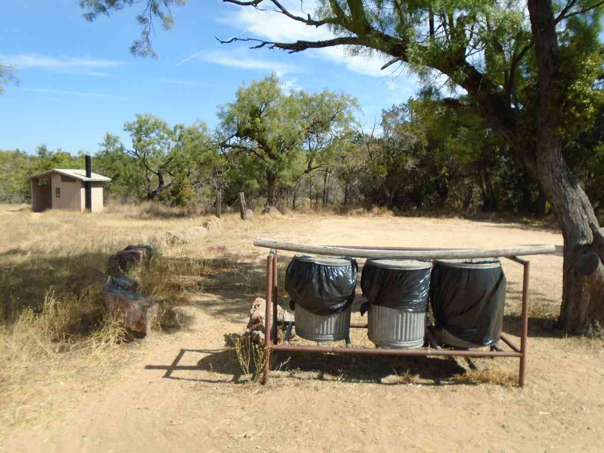 The primitive Group Camp has a chemical toilet and trashcans. 