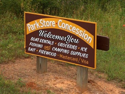 Sign for a park store listing items for sale