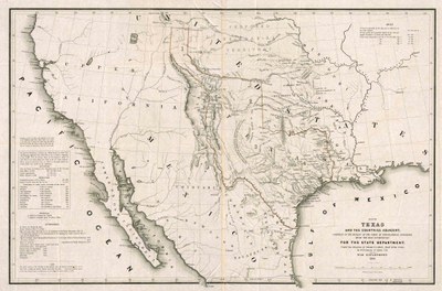 19th century map showing Texas territory extending into present-day Colorado.