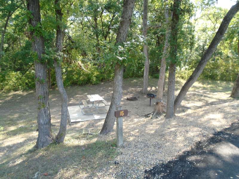Campsite #15, with water & electricity, in the Clearfork Creek Camping Area.