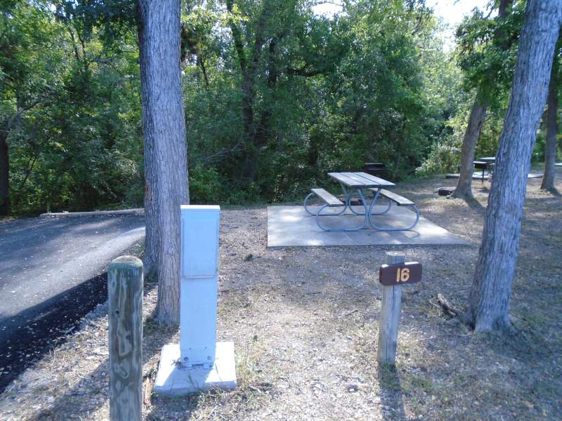 Campsite #16, with water & electricity, in the Clearfork Creek Camping Area.