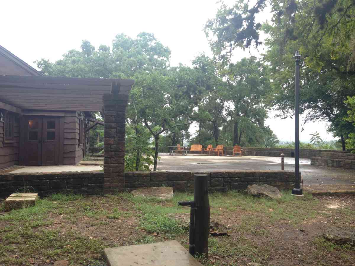 Looking towards the north at the patio and the back of the Rec. Hall. 