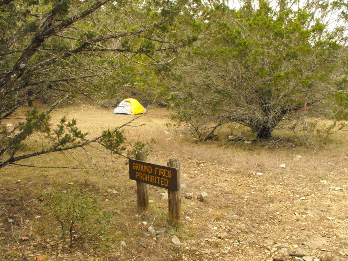 Primitive Camping Area G with a tent in the background. 