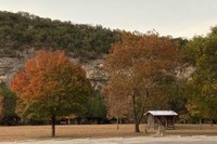 View of day-use area with colorful trees.