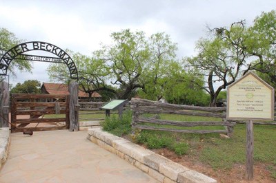 Entrance to the grounds of the Sauer-Beckmann Farmstead. 