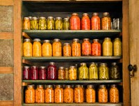 Shelves filled with home-canned foods