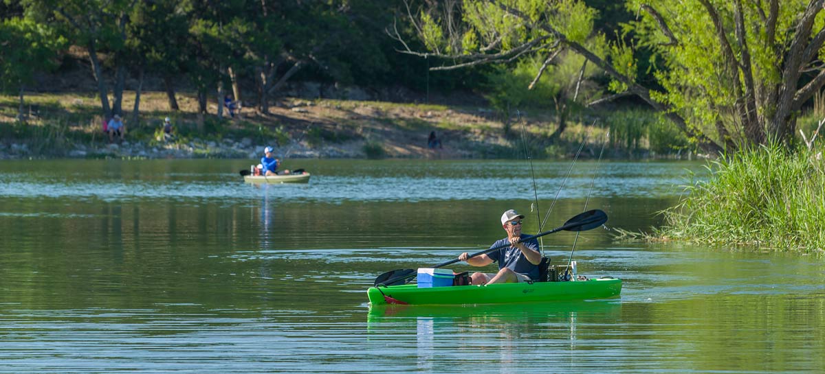 Fishermen in kayaks