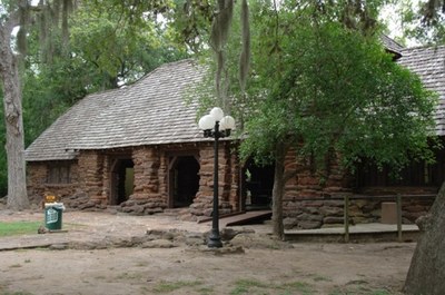 A view of the pavilion showing two entrance ramps.