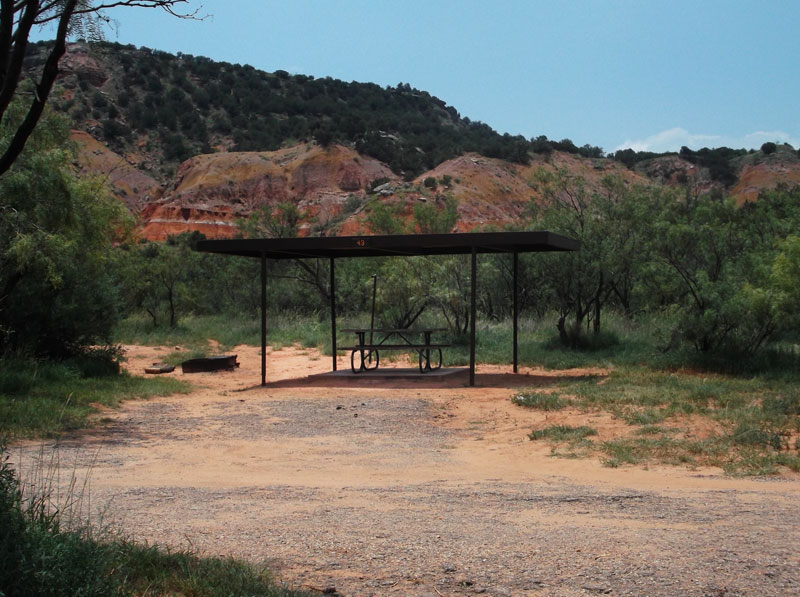 A view of a primitive drive-up campsite on the Fortress Cliffs area.  