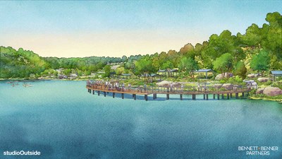 lakefront area w/ fishing pier