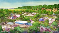 Campground with camping gear, picnic areas and pens