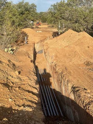 A deep rut in the ground