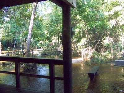 Floodwaters at group picnic pavilion