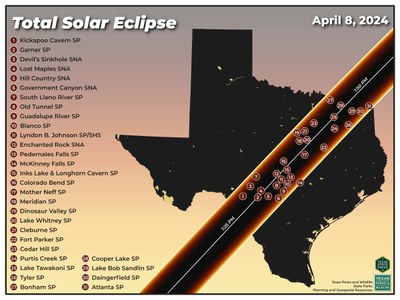 Map showing parks in the path of totality.