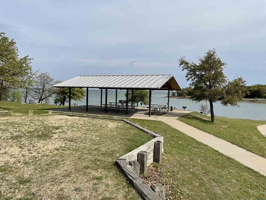 Group Picnic Pavilion 2 (Isle du Bois Unit) is near a swimming area.
