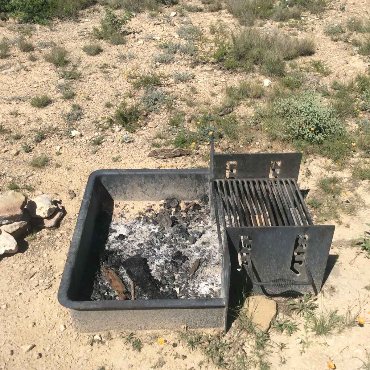 All campsites in the Roadrunner Primitive Camping Area have fire rings with adjustable grills.