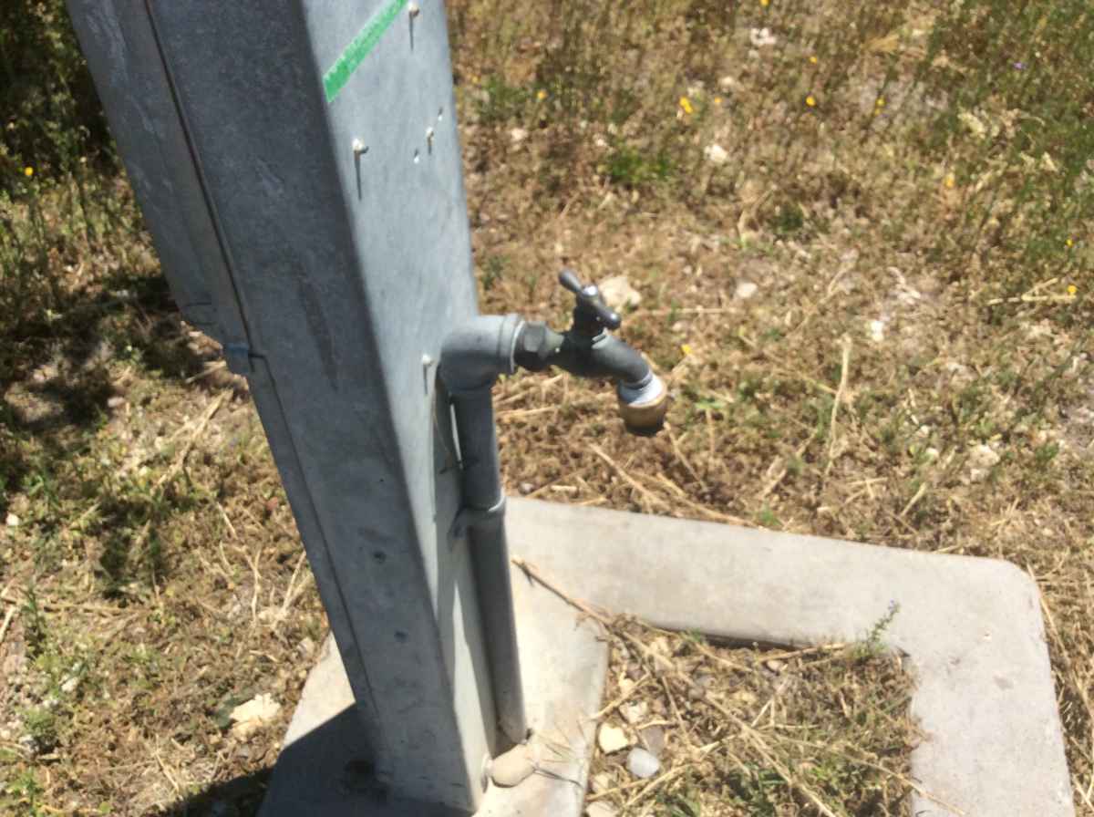 A close up of the water spigot/hookup at Campsite 2.