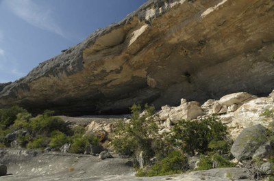 View of the Fate Bell Shelter from the canyon 2