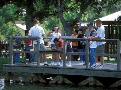 Visitors fish from one of the ADA fishing decks