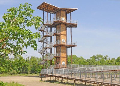 John Jacob Observation Tower at Sheldon Lake State Park is accessible via a ramp and a solar powered elevator.