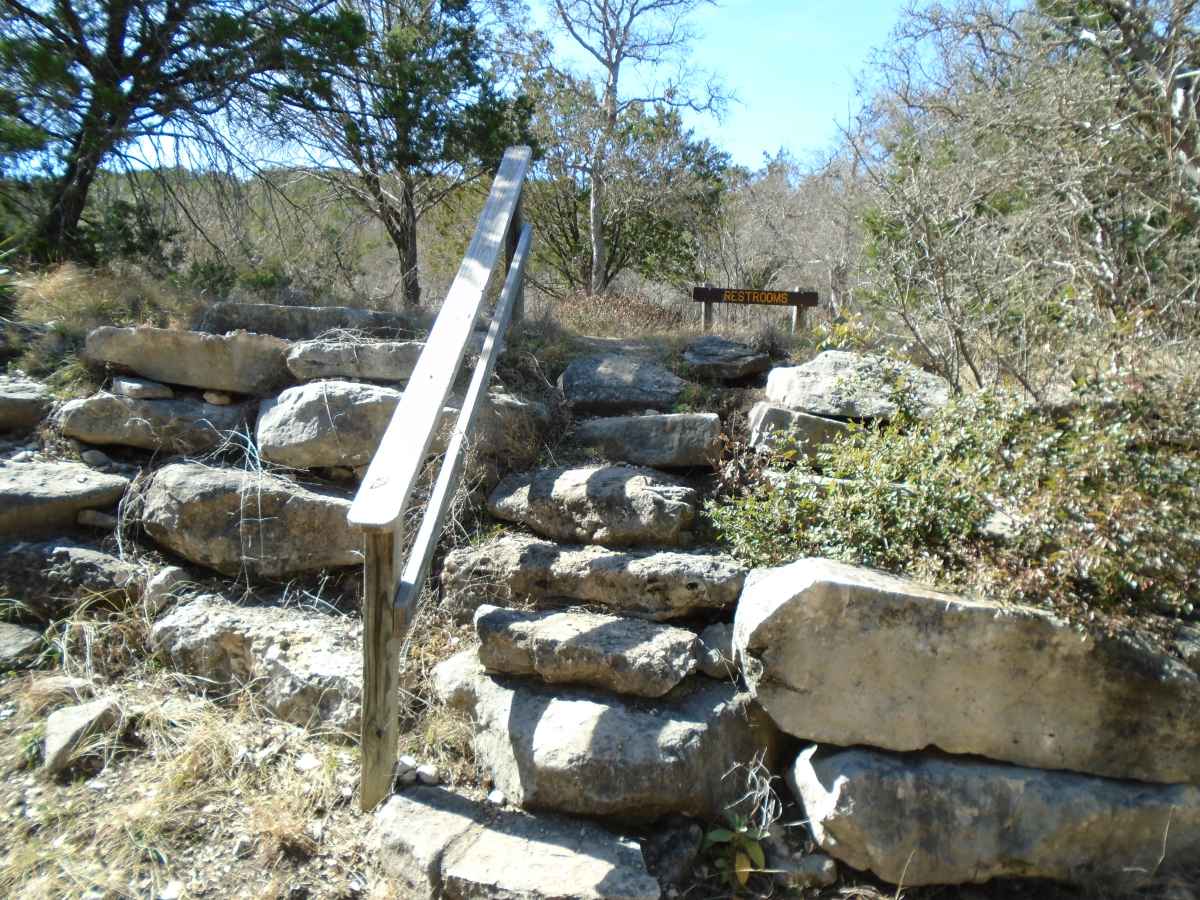 Natural stairway to the Primitive Campsite Area toilet. 