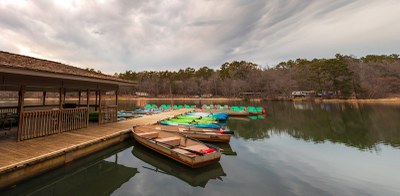 Park rental boars pulled up to dock.