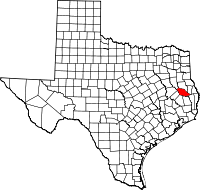 Map of Texas highlighting Angelina County