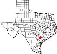Map of Texas highlighting Dewitt County