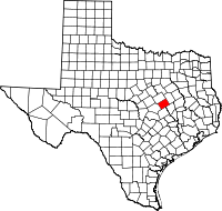 Map of Texas highlighting Falls County
