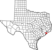 Map of Texas highlighting Galveston County