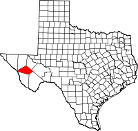 Map of Texas highlighting Jeff Davis County