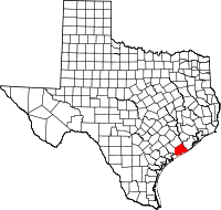 Map of Texas highlighting Matagorda County