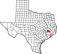 Map of Texas highlighting Montgomery County