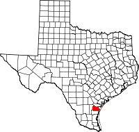 Map of Texas highlighting Nueces County