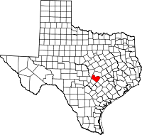 Map of Texas highlighting Travis County