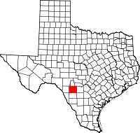 Map of Texas highlighting Uvalde County