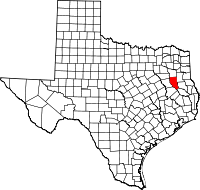 Map of Texas highlighting Cherokee COUNTY